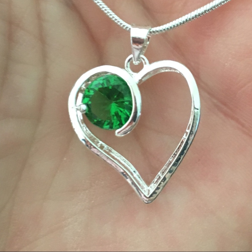 925 Sterling Silver & CZ Emerald Pendant Necklace